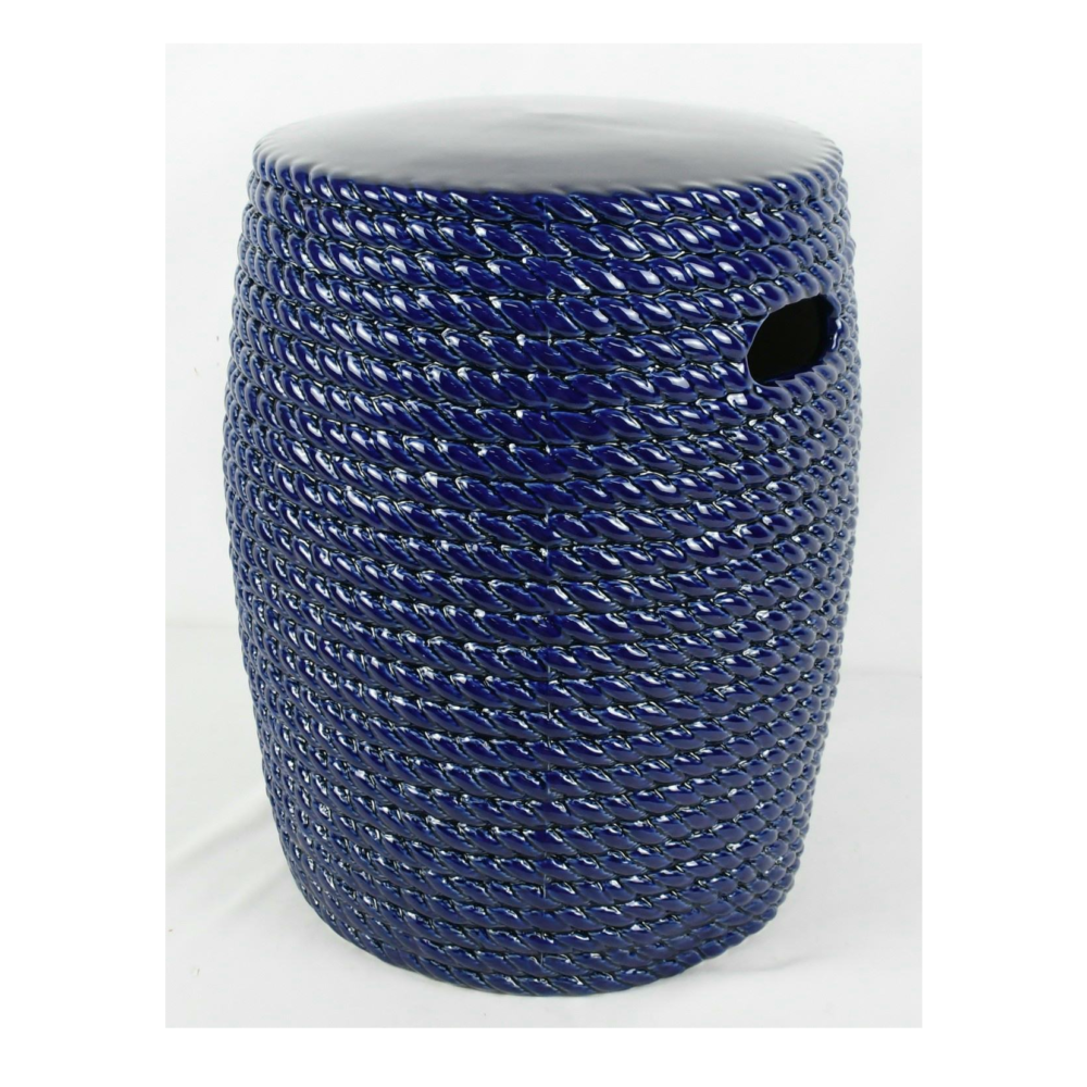 Braided Rope Texture Barrel Ceramic Drum Stool with Side Cutout GS204
