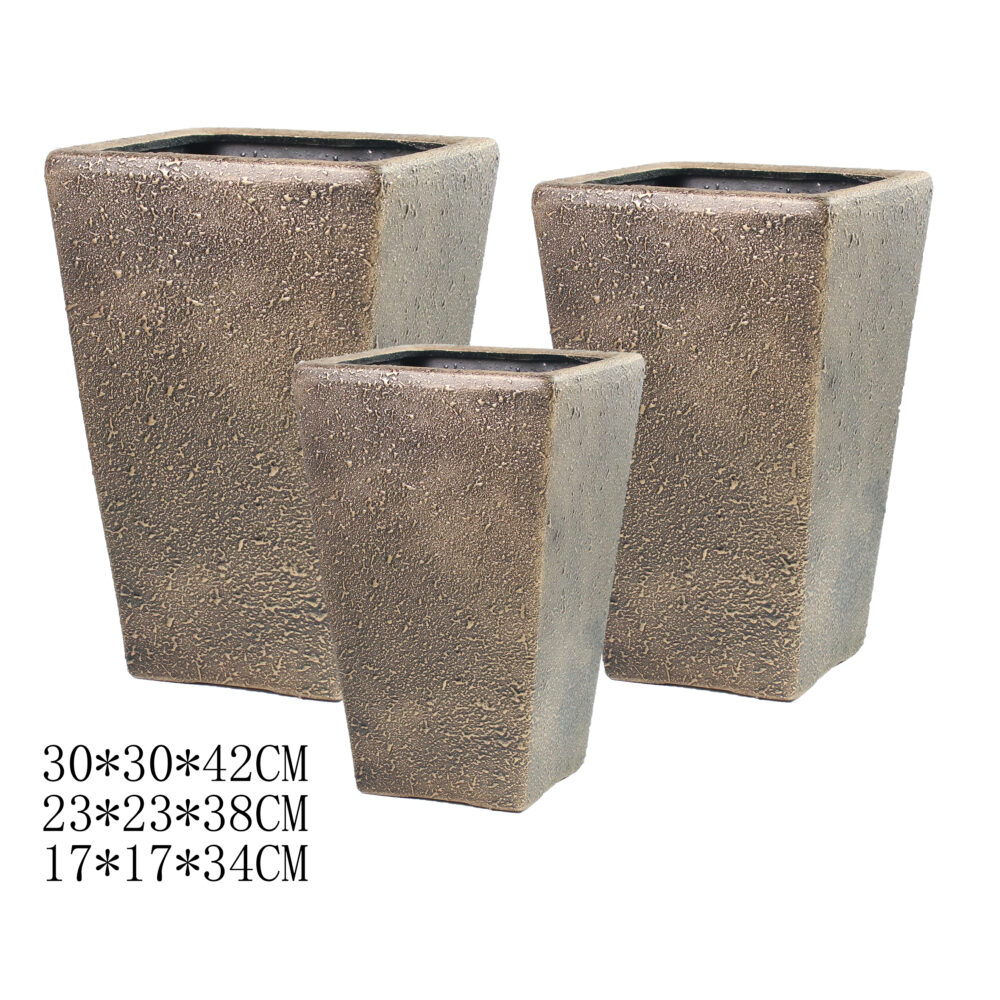 Modern Square Tapered Ceramic Planter Set of 3 A043
