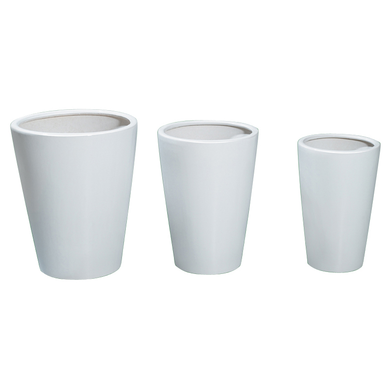 Modern Tall Tapered Cylindrical Ceramic Planter Set of 3 A047