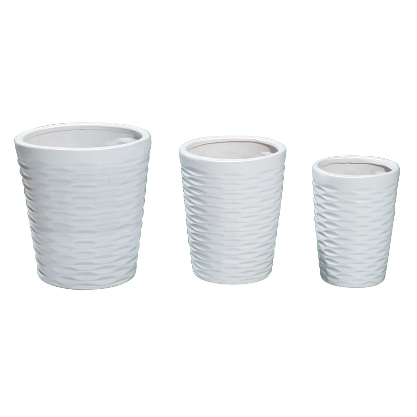 Set of 3 Textured Ceramic Plant Pots A065
