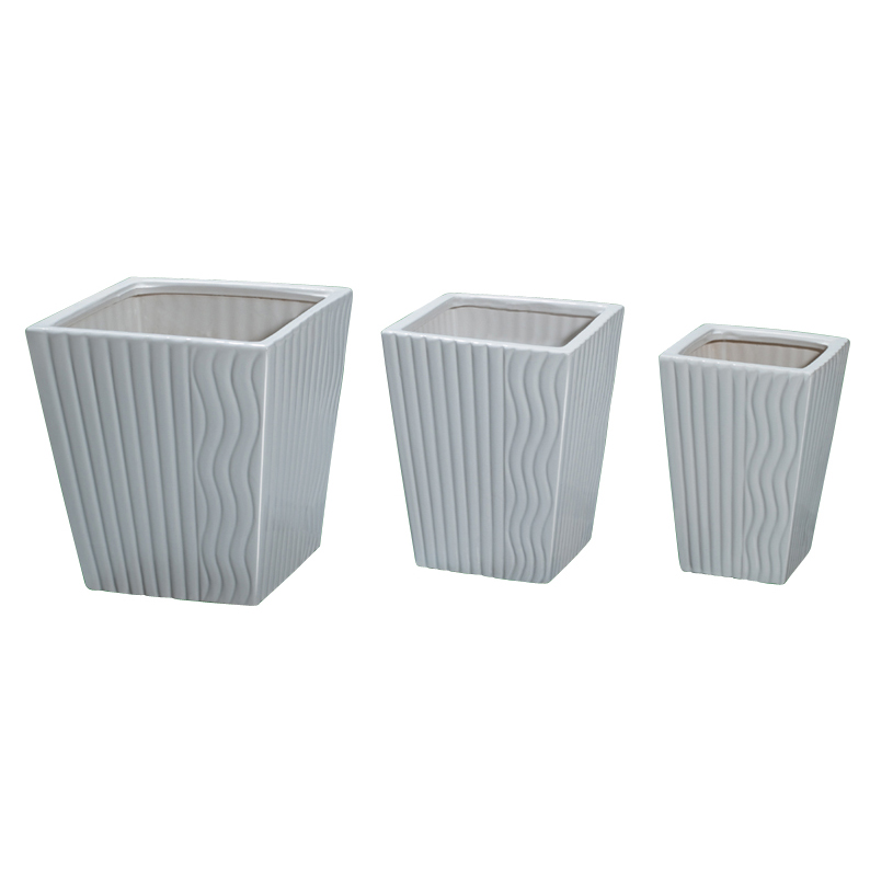 Set of 3 Square Textured Ceramic Planter Pots A066