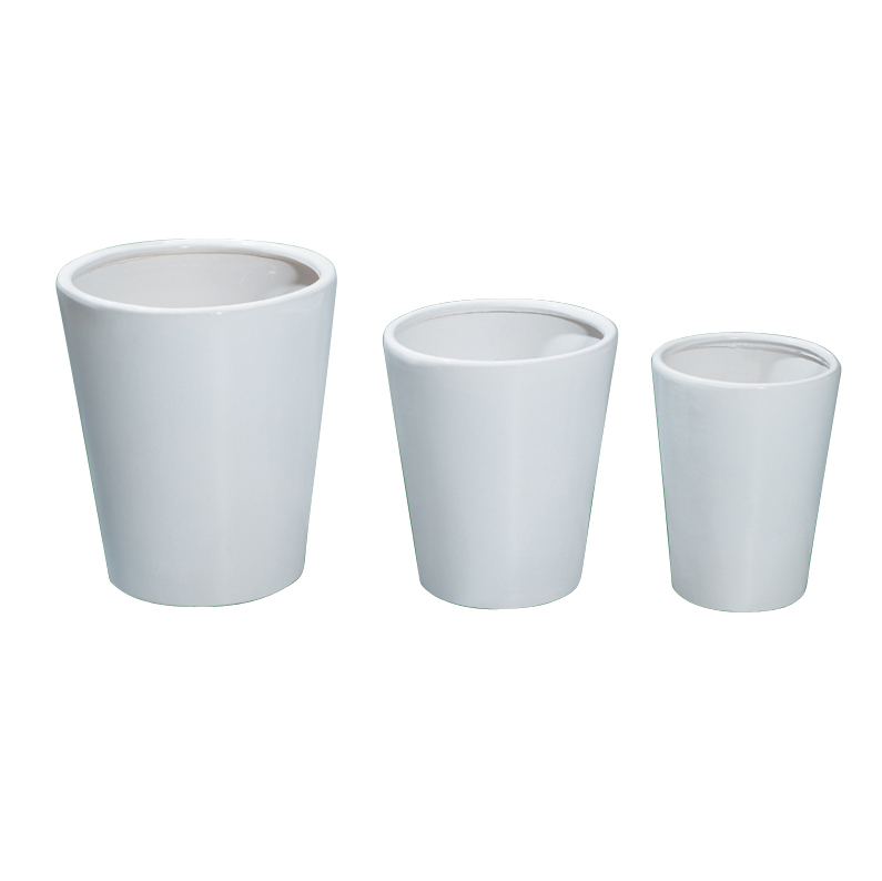 Set of 3 Plain Tapered Ceramic Plant Pots A081