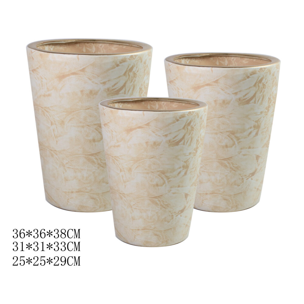 Set of 3 Marbled Pattern Tapered Ceramic Planter Pots A086