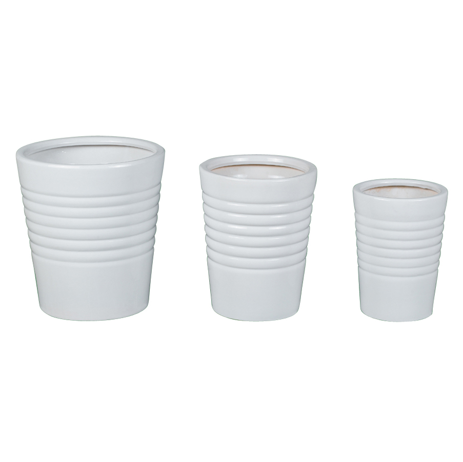Set of 3 Horizontal Ridged Taper Ceramic Plant Pots A090