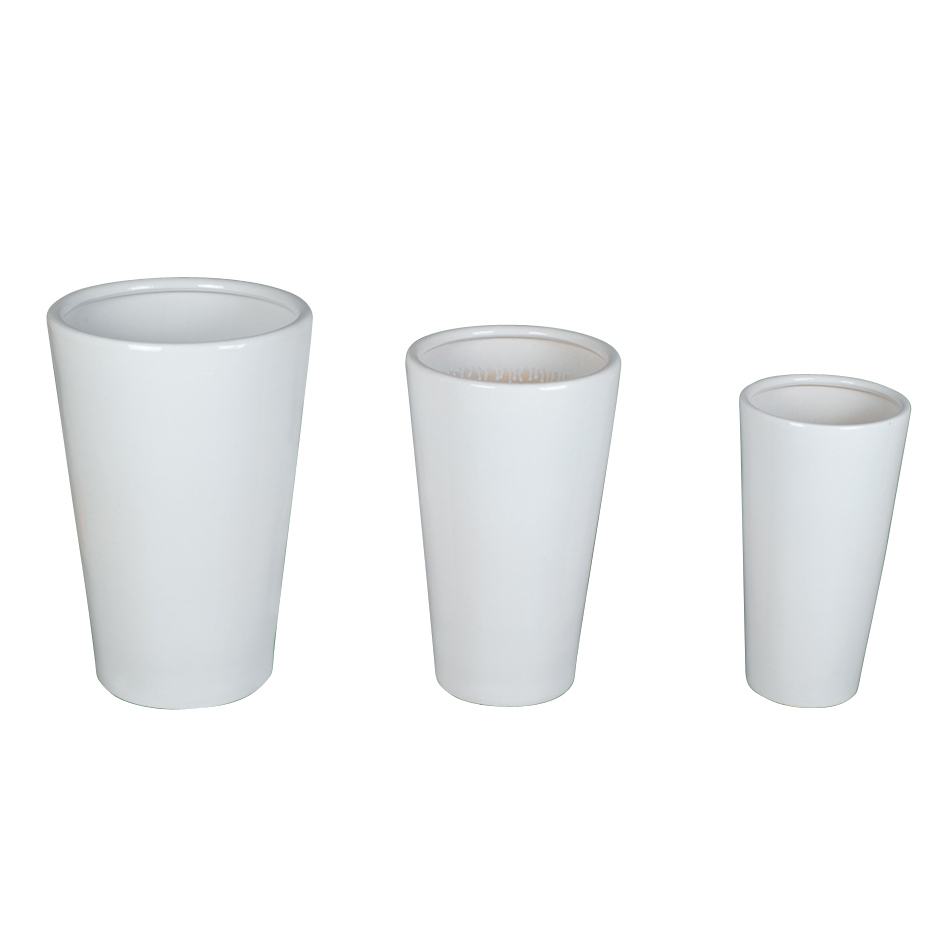 Set of 3 Tall Smooth Tapered Ceramic Planter Pots A094