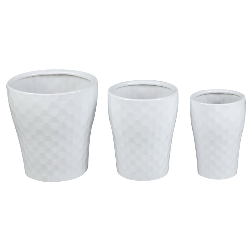 Set of 3 Hammered Texture Tapered Ceramic Plant Pots A151