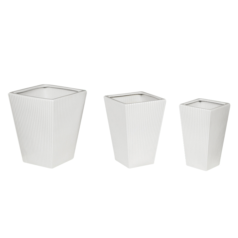 Square Ribbed Plant Pot Set of 3 A179