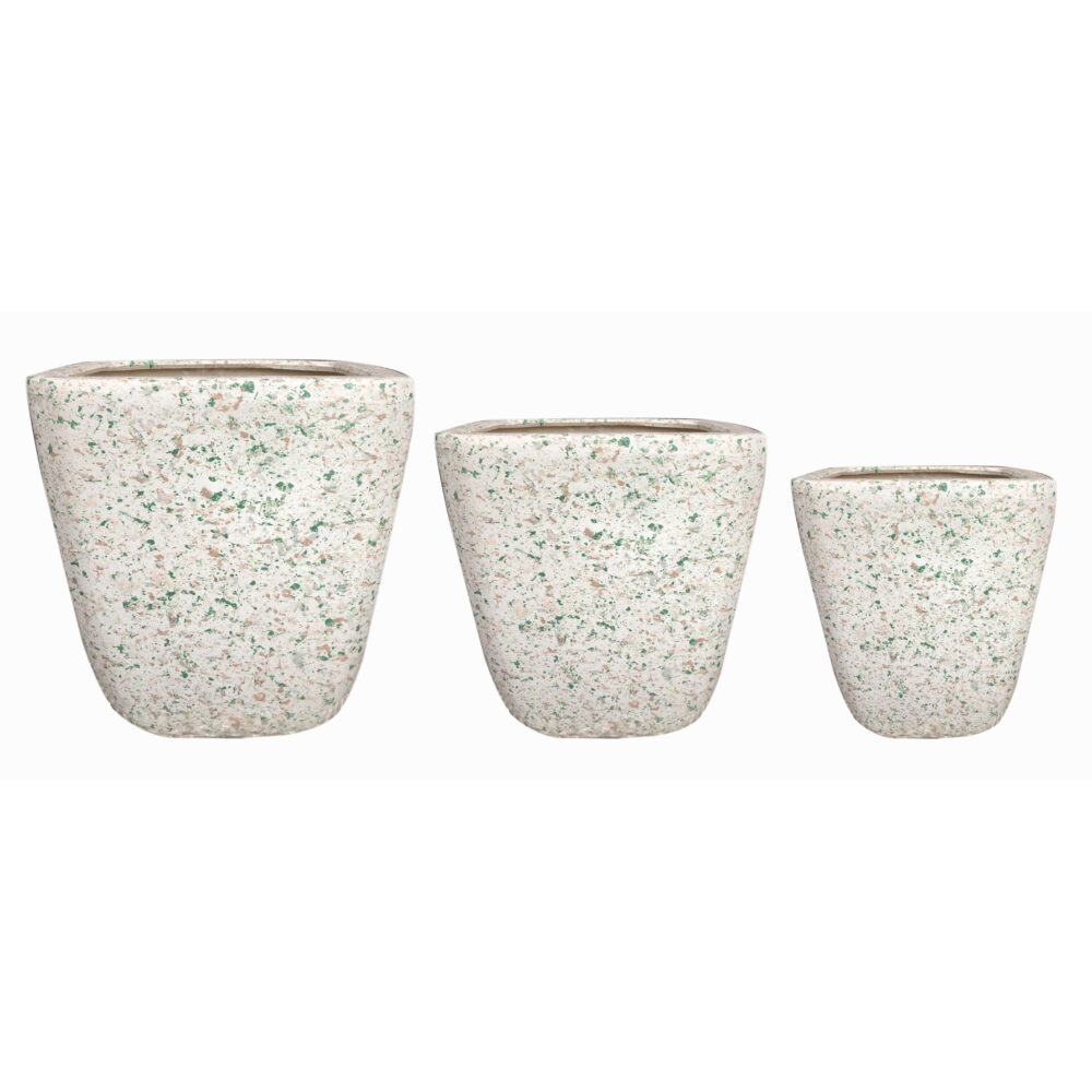 Vintage Distressed Square Ceramic Planter Collection of 3, Multi‑Size Plant Pots  A191