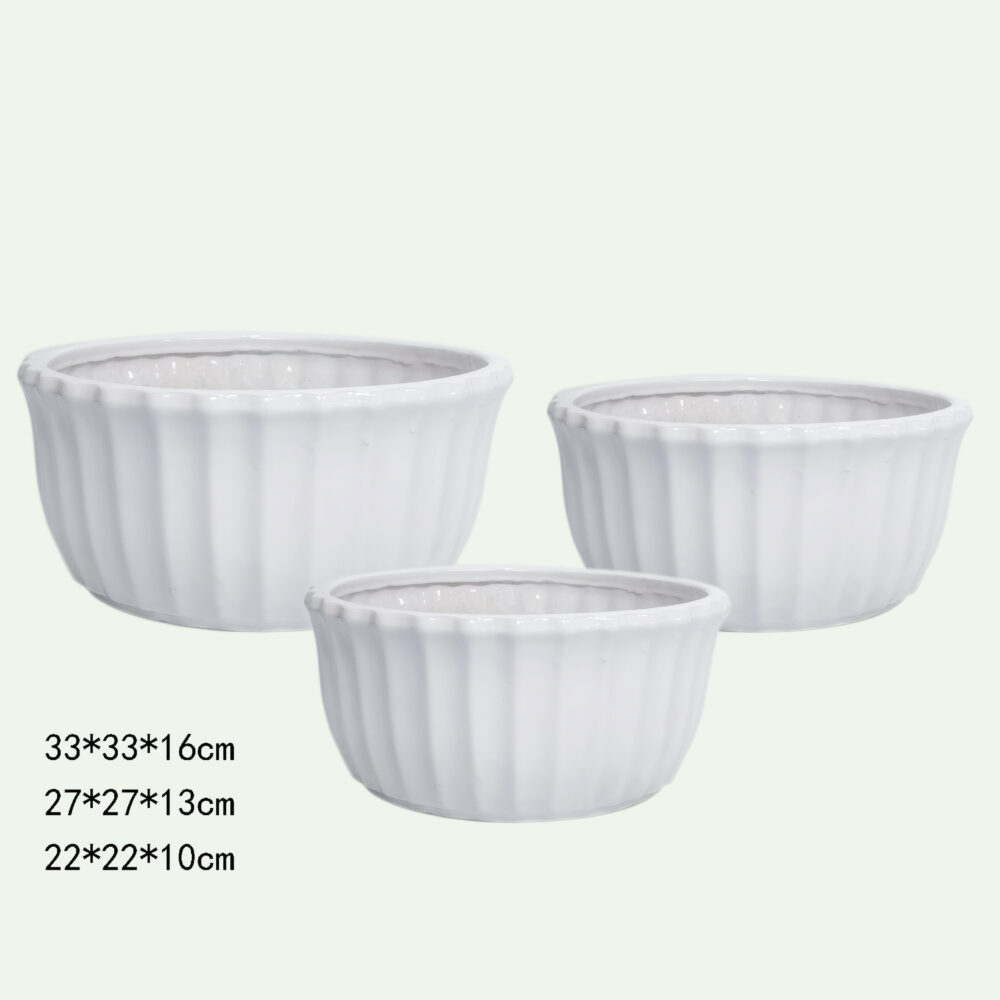 White Ribbed Ceramic Plant Pot Set of 3 A201