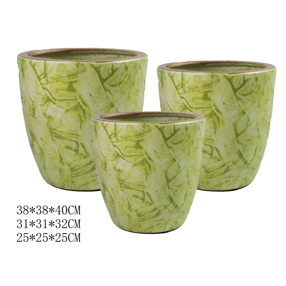 Marbled Textured Ceramic Planter Pot Set of 3 with Golden Rim A257