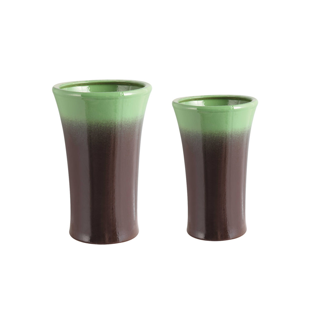 2‑Piece Tall Cylindrical Planter Set, Ombre Glaze Decorative Plant Containers  A264