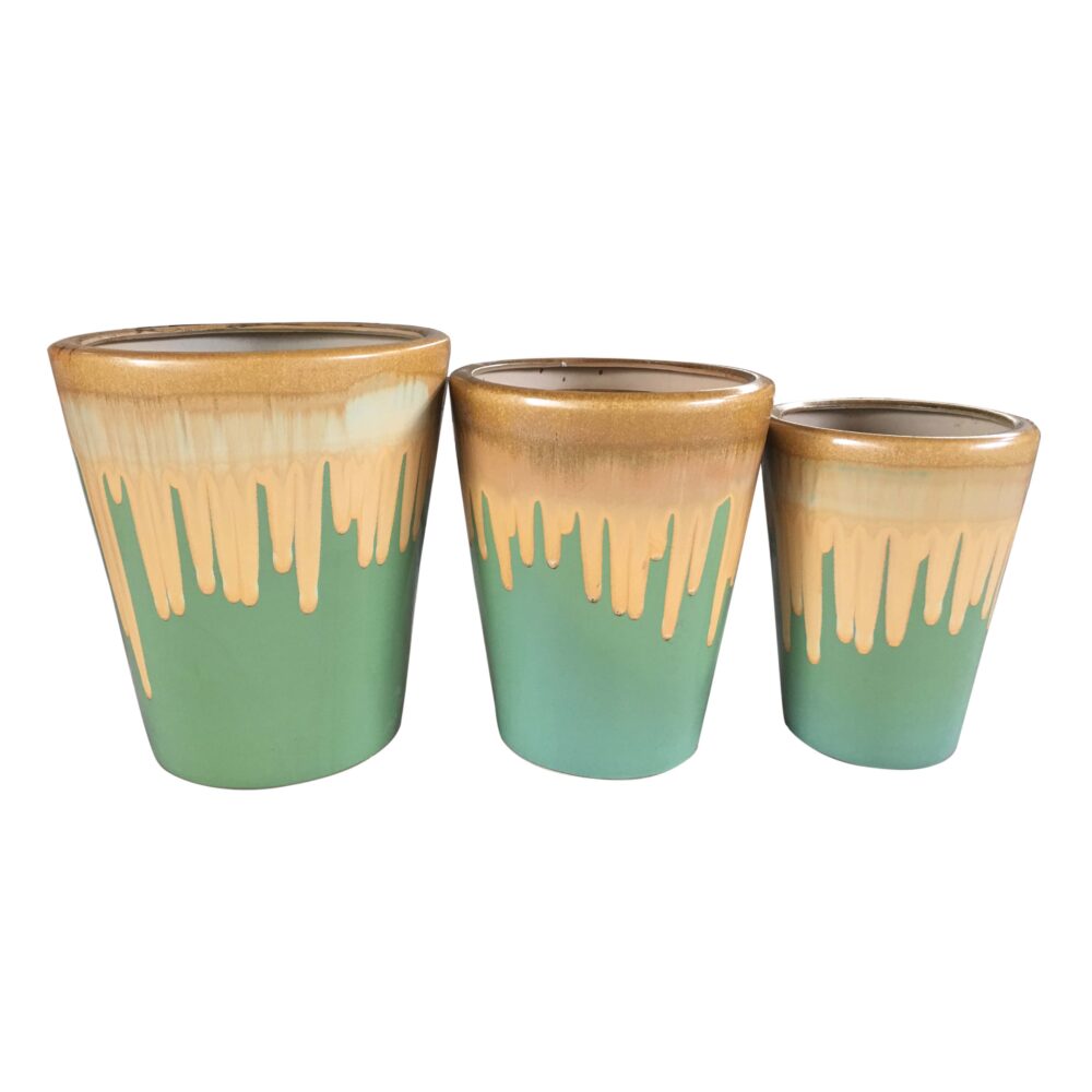 Artistic Drip‑Glazed Tall Planter Collection of 3, Indoor & Patio Decorative Pots  A274
