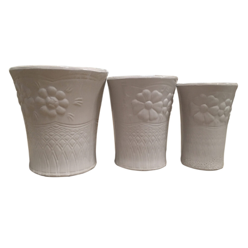 Vintage Embossed Floral Ceramic Planter 3‑Pack Decor Plant Containers A287