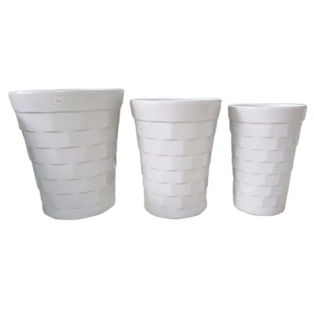 Modern Block‑Textured Ceramic Plant Pot Set of 3 for Indoor & Outdoor Use A288