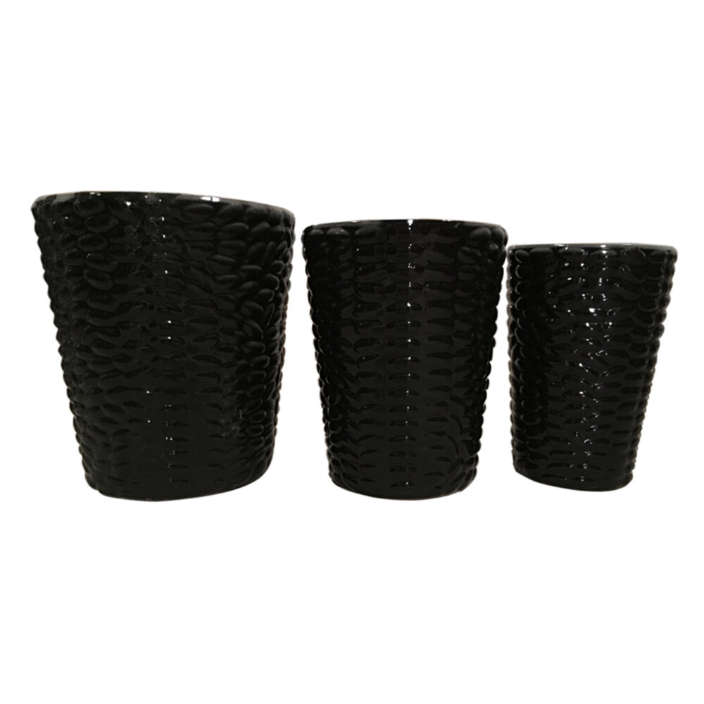 Tall Tapered Relief‑Textured Ceramic Planter 3‑Pack Plant Containers A289