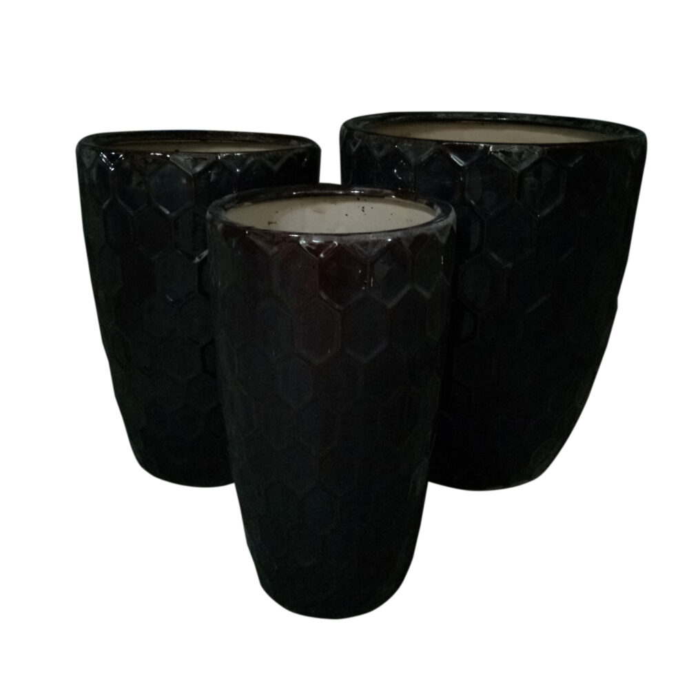 Embossed Pattern Ceramic Plant Containers Set of 3, Multipurpose Decor Planters A291