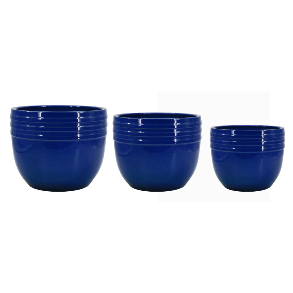 Modern Ribbed Round Ceramic Planters Set of 3, Home & Garden Decor Plant Vessels  A299