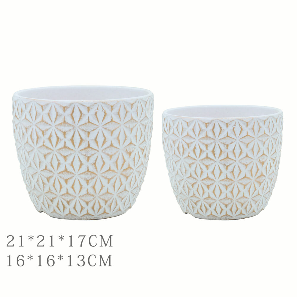 Ribbed Glossy Ceramic Planter Set of 3, Round Decorative Plant Pots for Indoor Outdoor A300