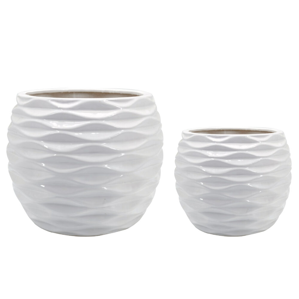 Set of 2 Ceramic Plant Pots, Embossed Textured Flower Planters for Indoor Plants, Decorative Plant Containers for Home & Office Decor  A303