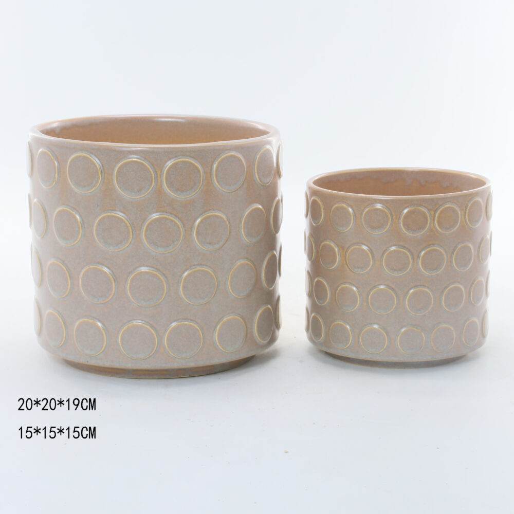 Set of 2 Dot‑Embossed Ceramic Plant Pots  A319