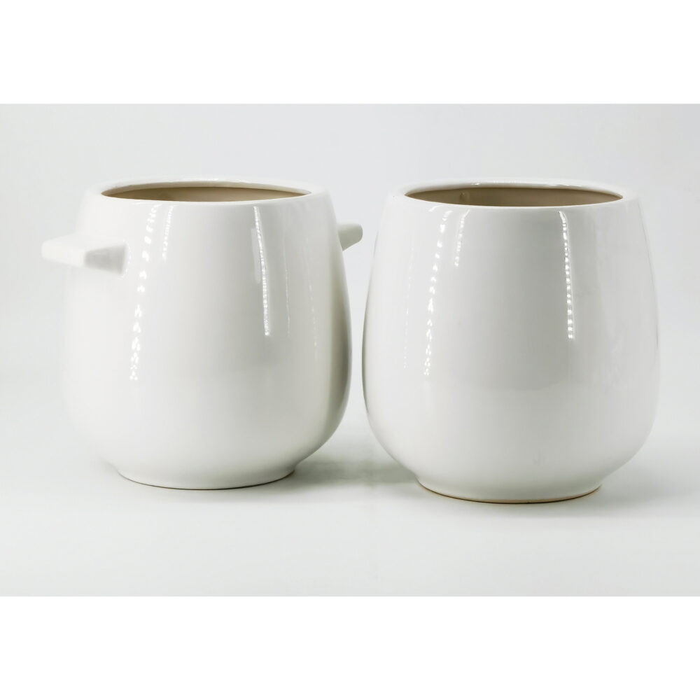 Set of 2 Modern Ceramic Plant Pots with Side Handles A321