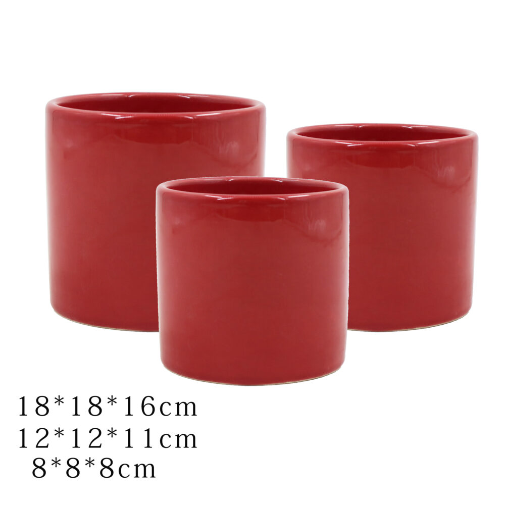Set of 3 Cylindrical Glazed Ceramic Plant Pots A322