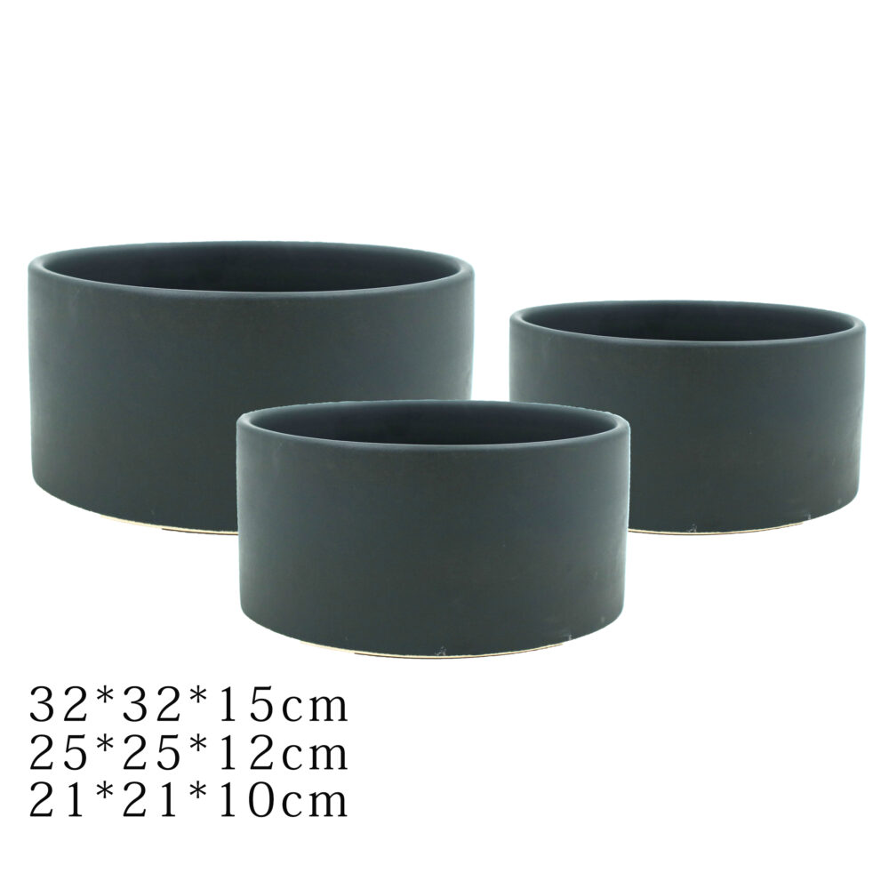 Set of 3 Matte Shallow Cylindrical Ceramic Plant Pots A323