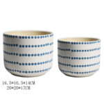 Set of 2 Striped Dot‑Pattern Ceramic Plant Pots A339