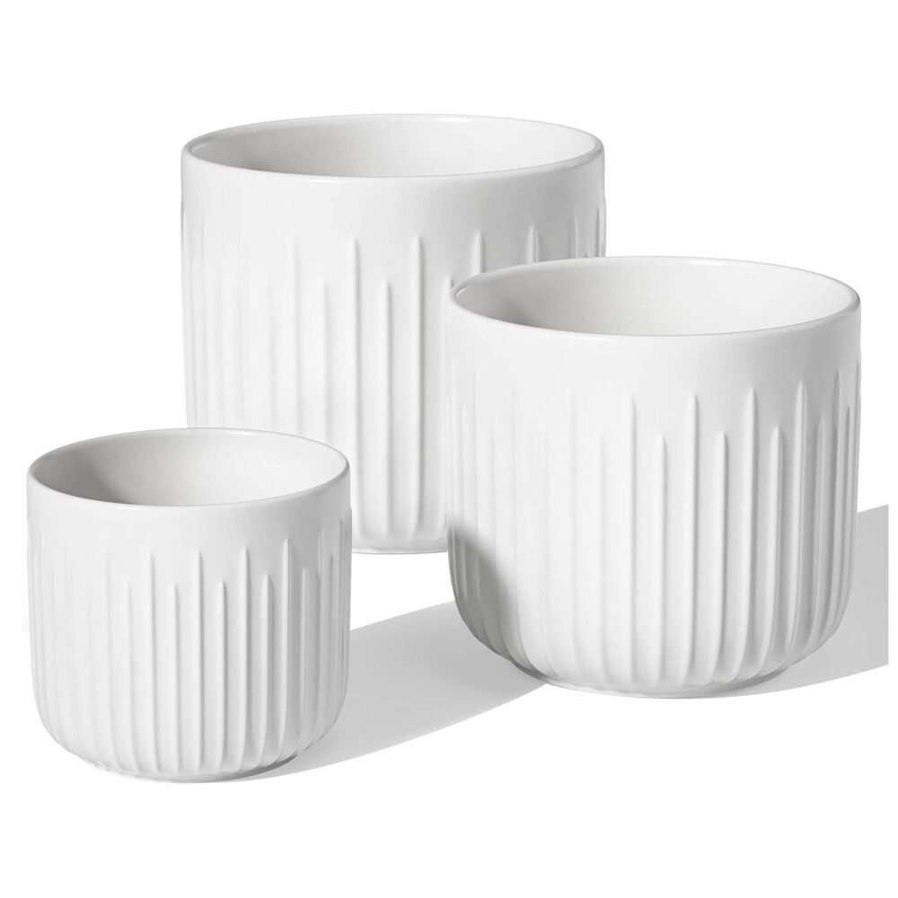 Set of 3 Vertical Fluted Ceramic Plant Pots A342
