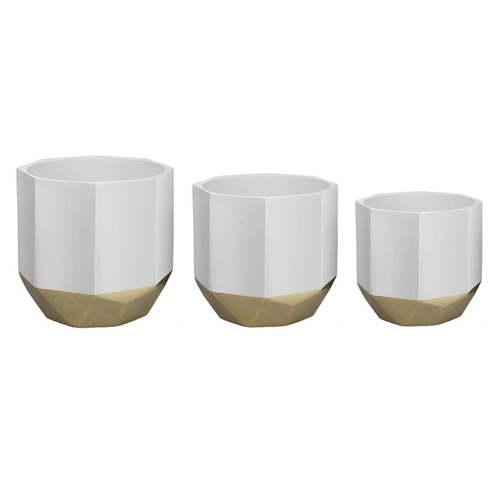 Set of 3 Geometric Faceted Ceramic Plant Pots A343