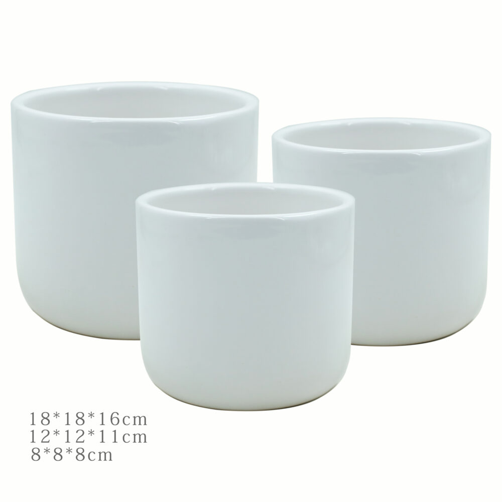 Set of 3 Simple Glazed Ceramic Plant Pots A345