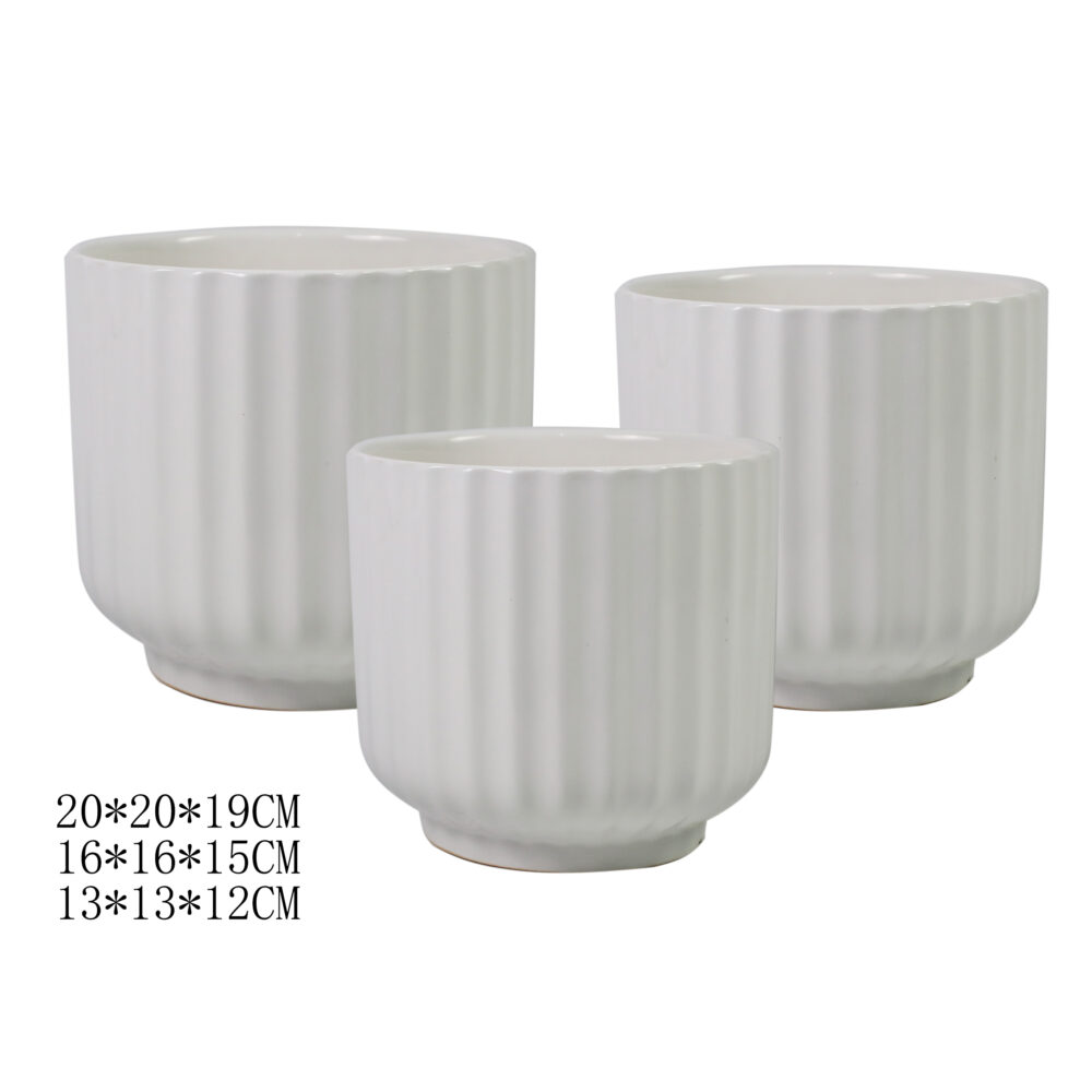 Set of 3 Fluted Tapered Ceramic Plant Pots A375