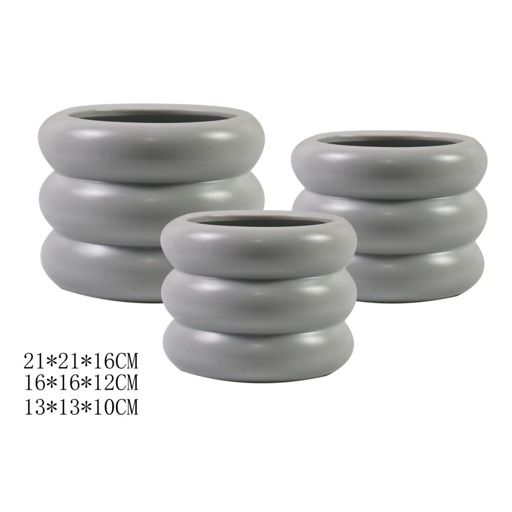 Set of 3 Stacked Ring‑Shaped Ceramic Plant Pots A379