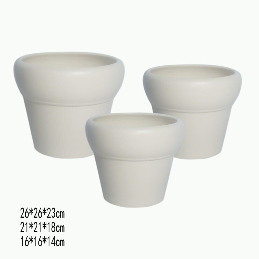 Set of 3 Classic Tapered Ceramic Plant Pots With Thick Rim A395