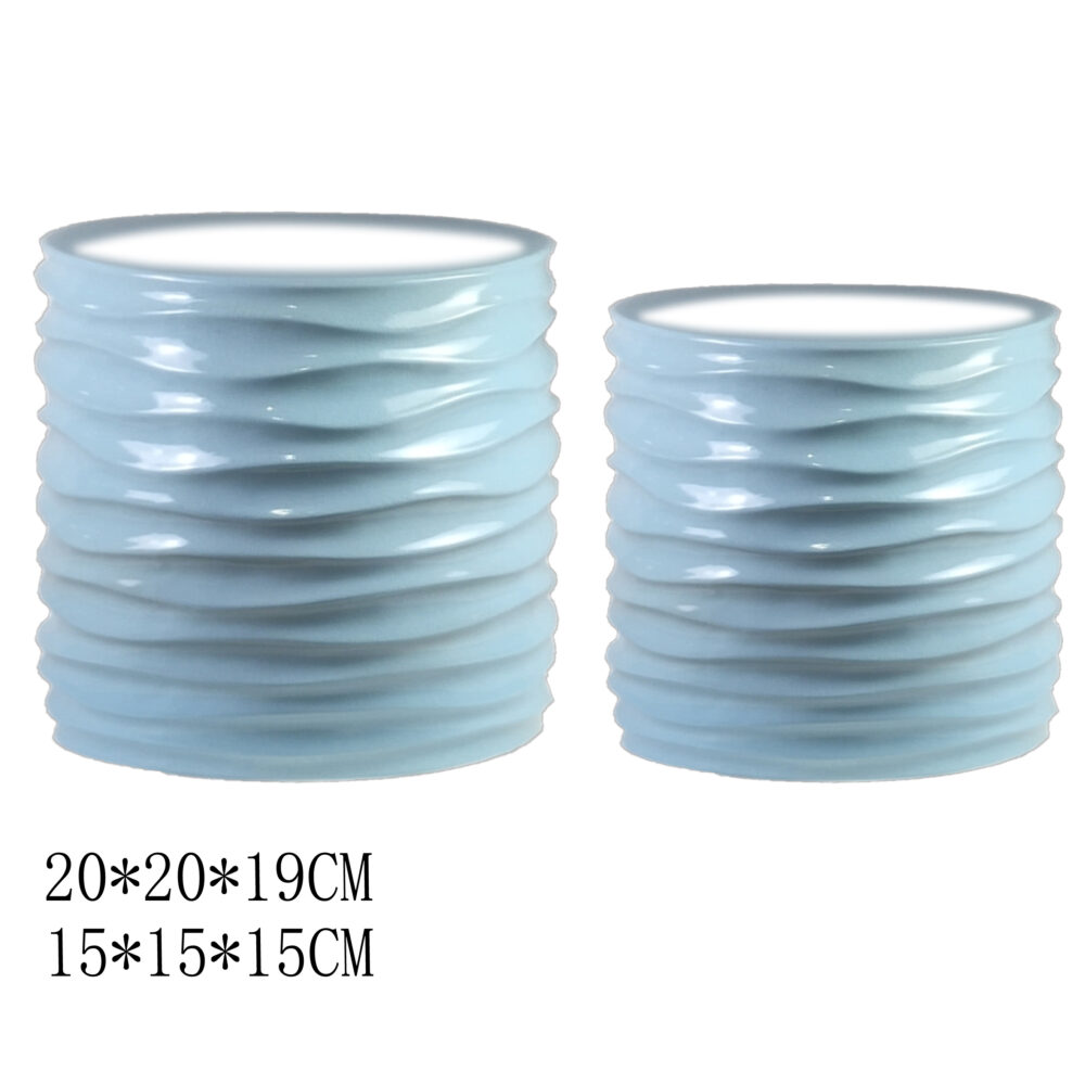 Set of 2 Wavy Layered Cylindrical Ceramic Plant Pots  A398