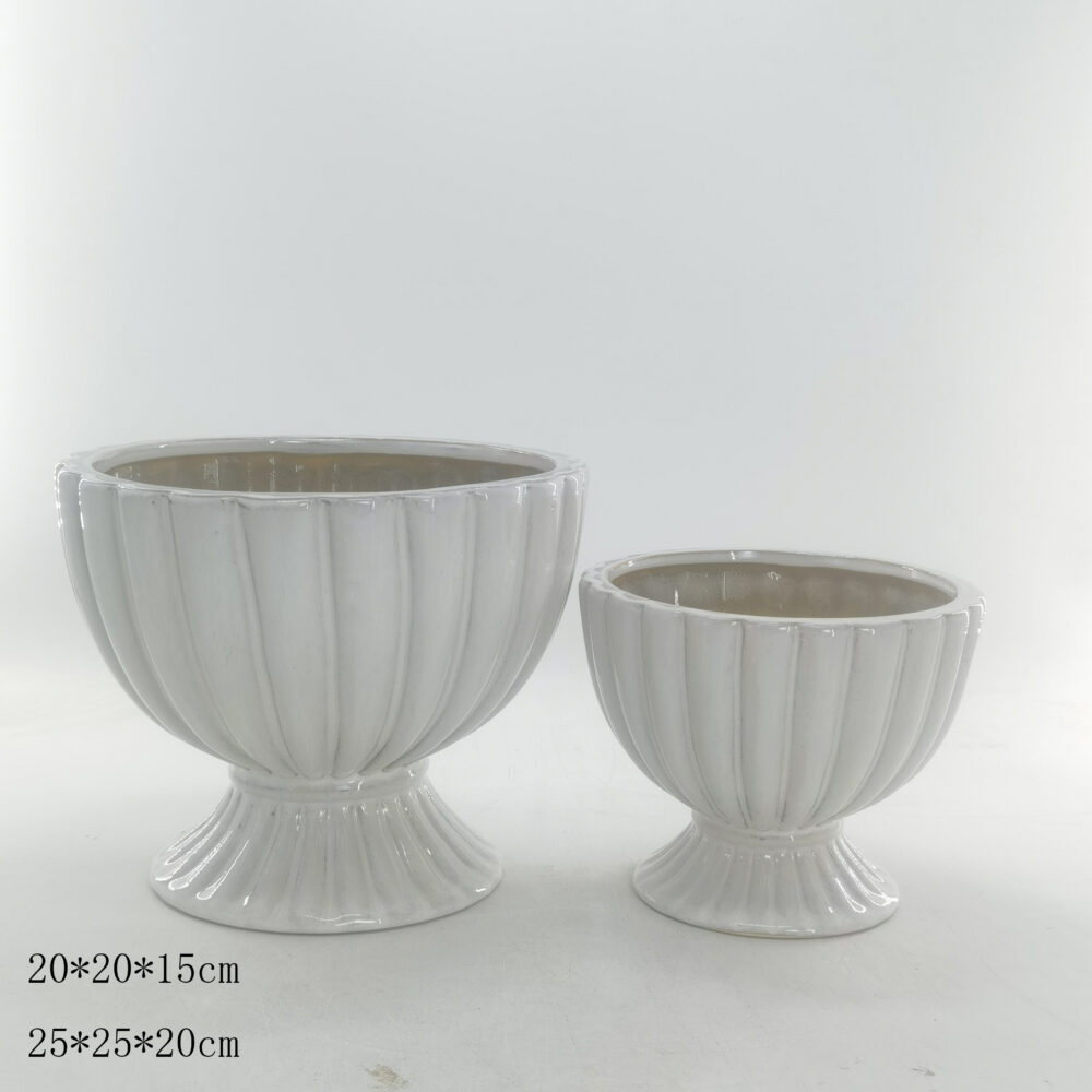 Set of 2 Pedestal‑Style Fluted Ceramic Plant Pots A402