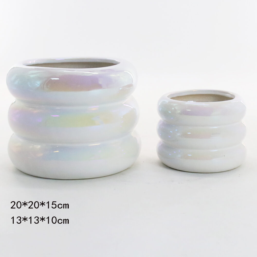 Set of 2 Stacked Ring‑Shaped Ceramic Plant Pots A426