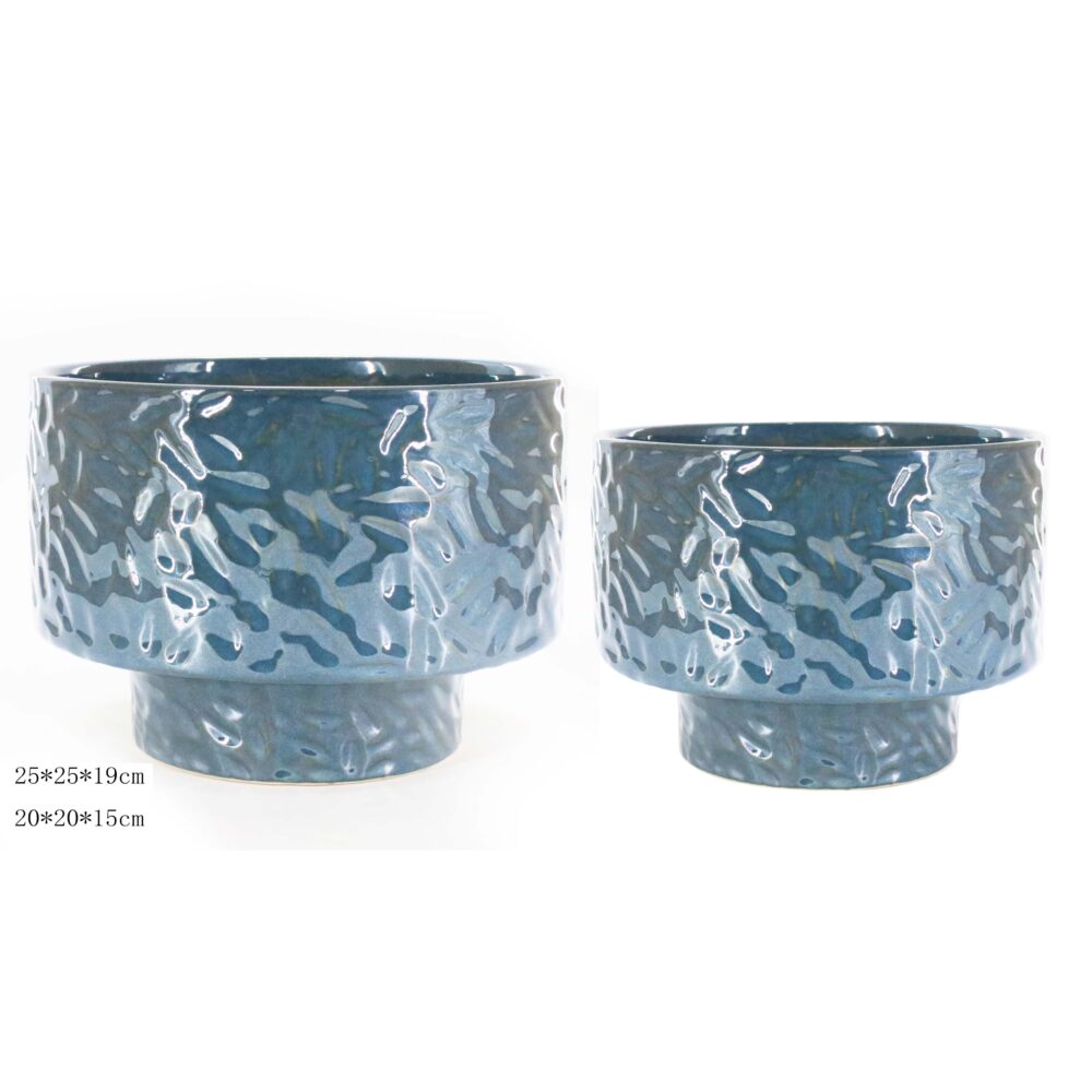 Set of 2 Textured Pedestal Ceramic Plant Pots  A438