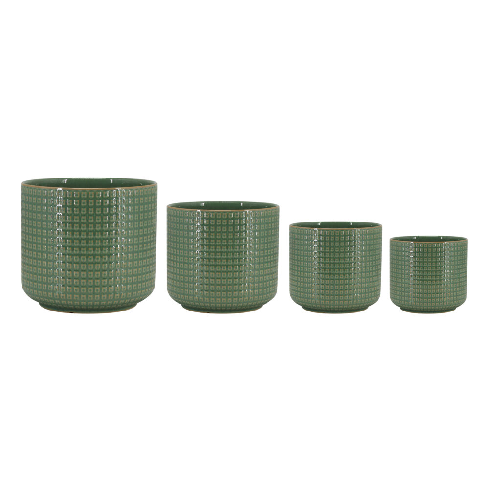 Set of 4 Grid‑Pattern Ceramic Plant Pots  A451