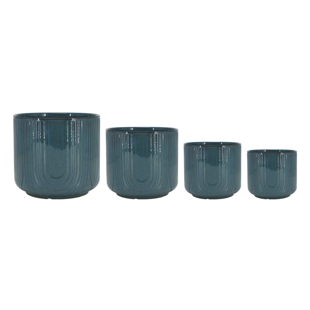 Set of 4 U‑Shaped Embossed Ceramic Plant Pots  A452
