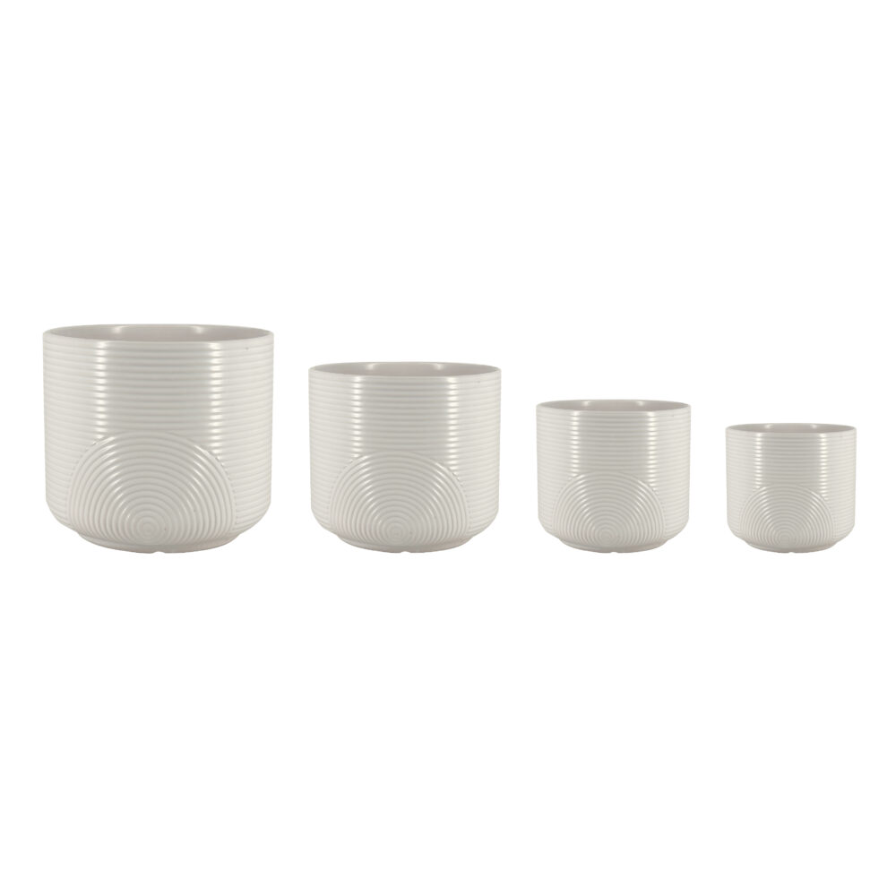 Set of 4 Concentric Circle Embossed Ceramic Plant Pots  A453