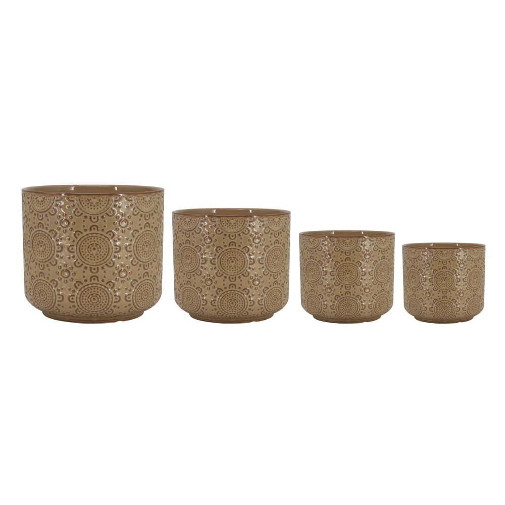 Set of 4 Bohemian Embossed Ceramic Plant Pots  A454