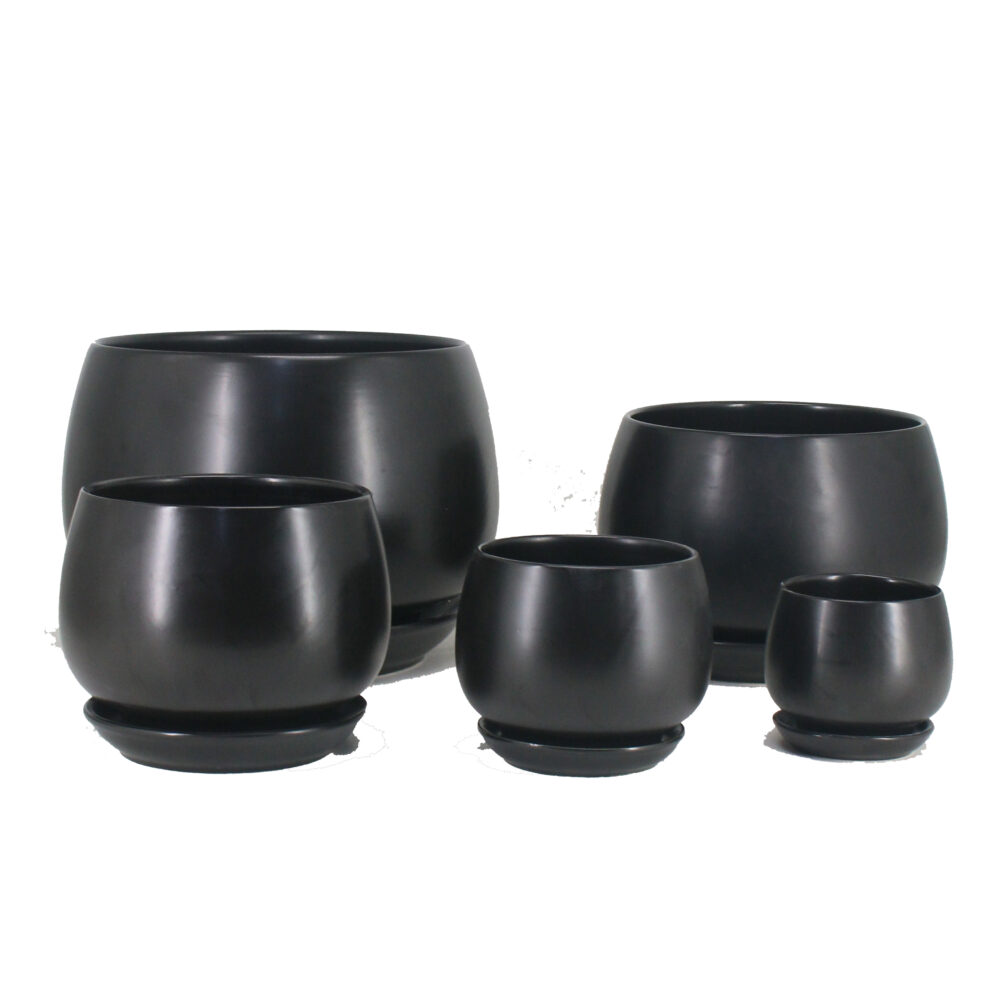 Set of 5 Smooth Glazed Ceramic Plant Pots with Matching Saucers  A458