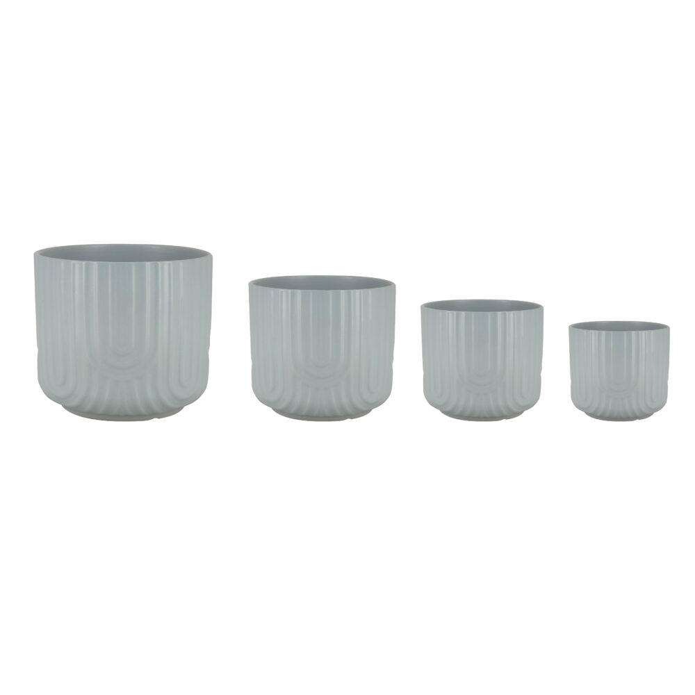 Set of 4 U‑Shaped Grooved Ceramic Plant Pots  A460