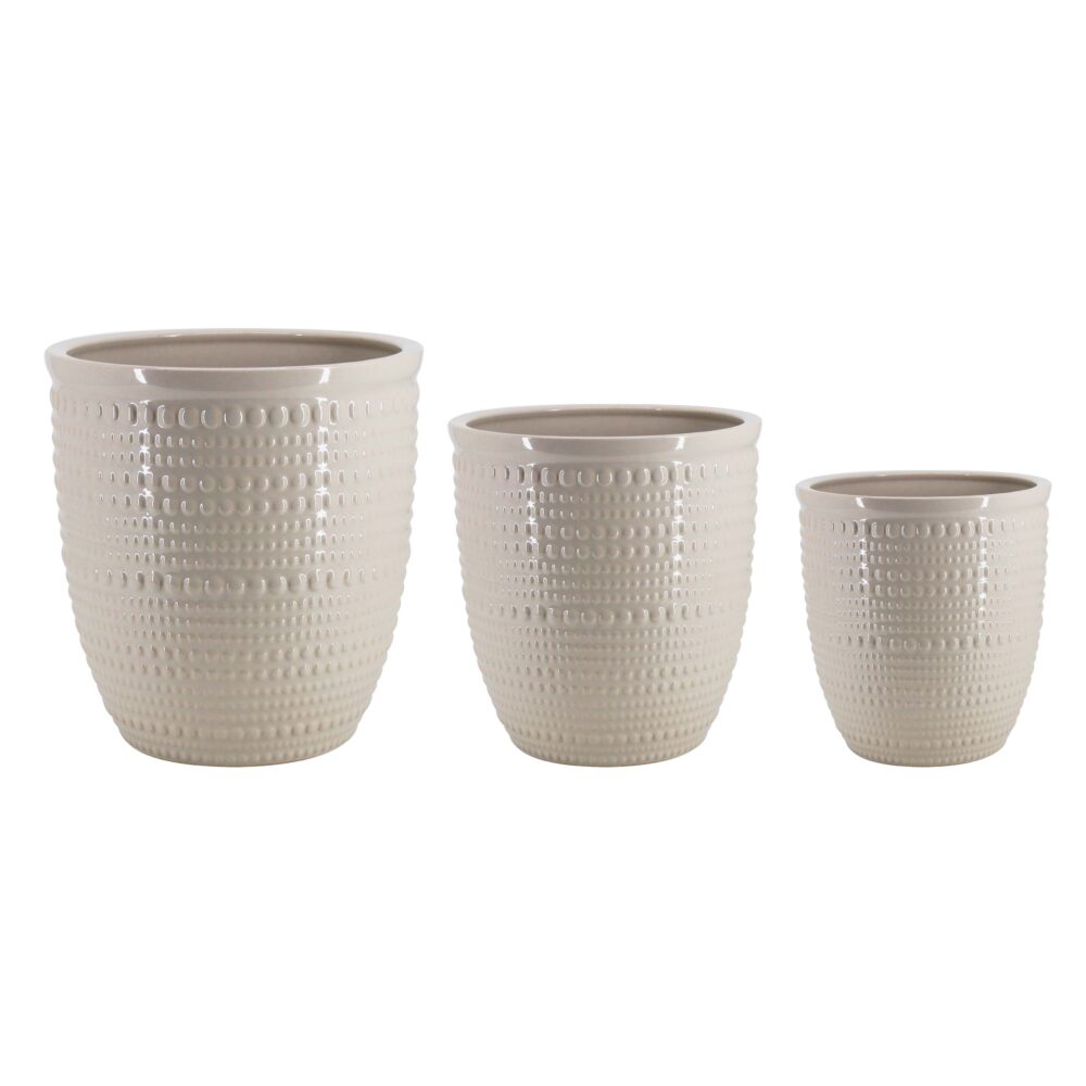 Set of 3 Dot‑Embossed Ceramic Plant Pots  A471