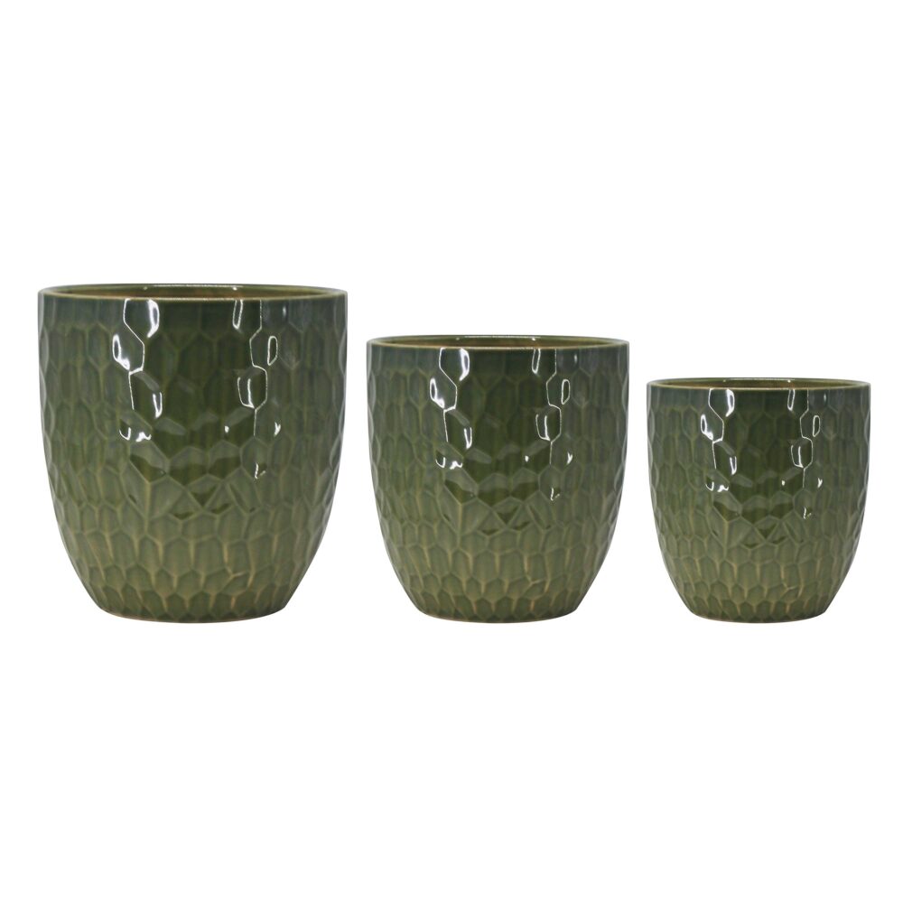 Set of 3 Honeycomb‑Embossed Ceramic Plant Pots A482