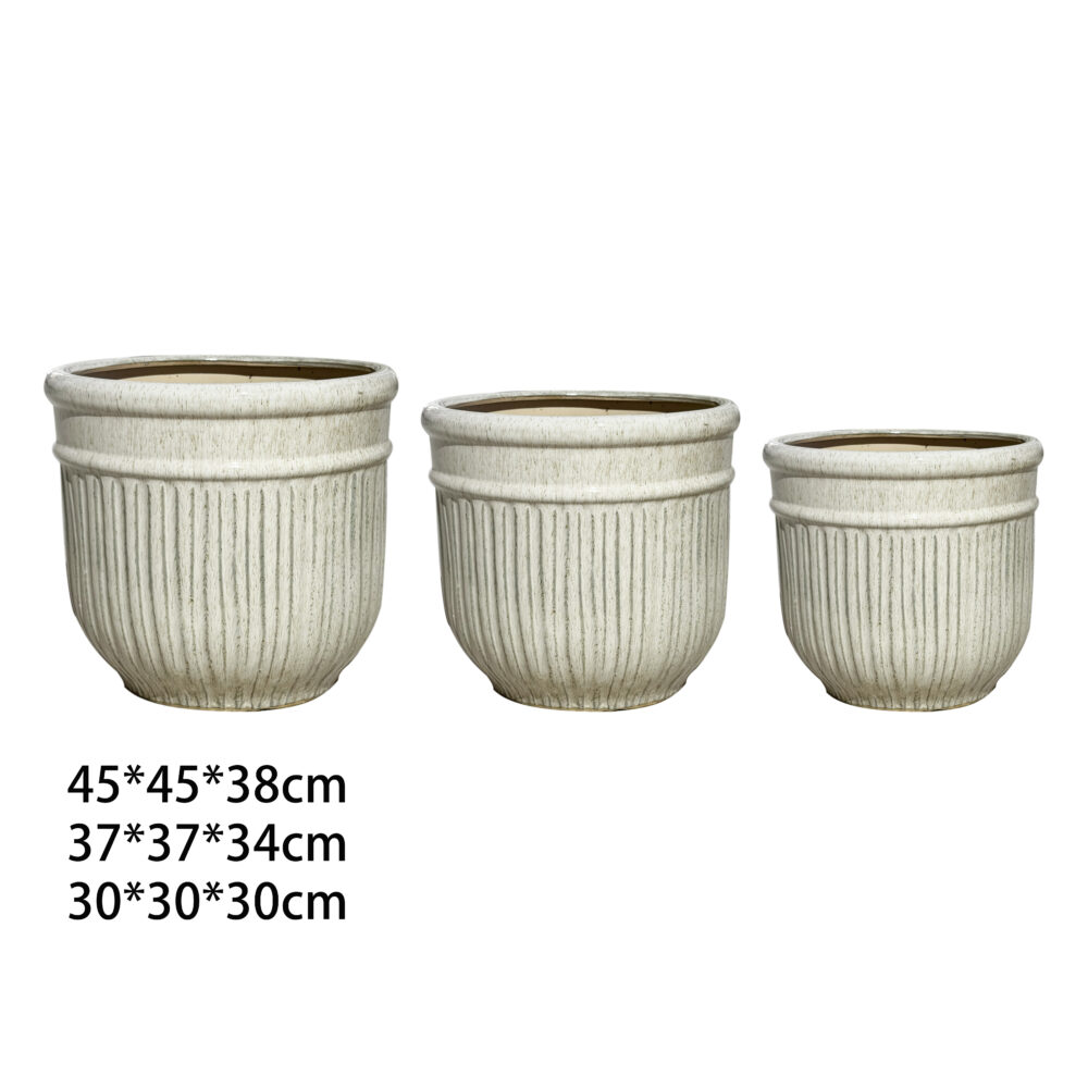 Ceramic Plant Pot Set, Vertical Striped Planters for Indoor & Outdoor A502