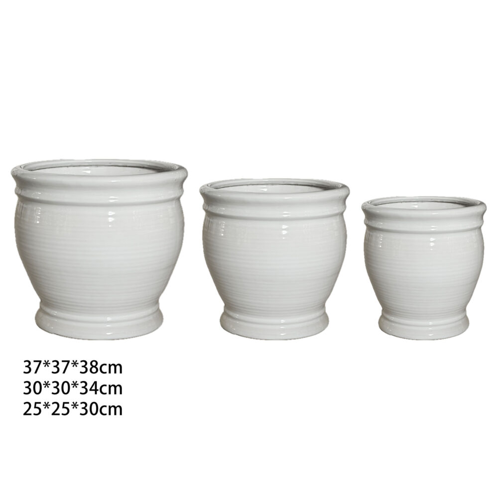 Ceramic Plant Pot Set, Horizontal Ribbed Planters for Home & Garden A503