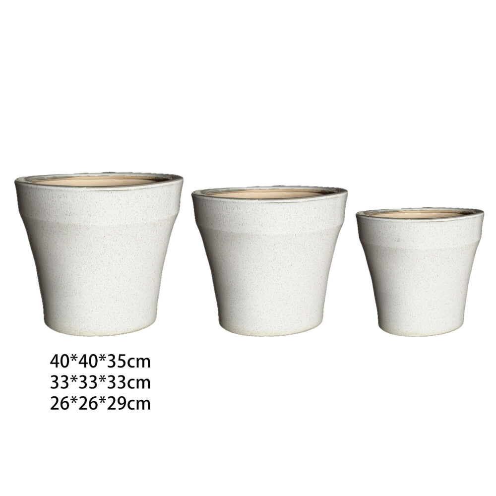 Ceramic Tapered Plant Pot Set, Speckled Textured Planters for Indoor Outdoor  A504