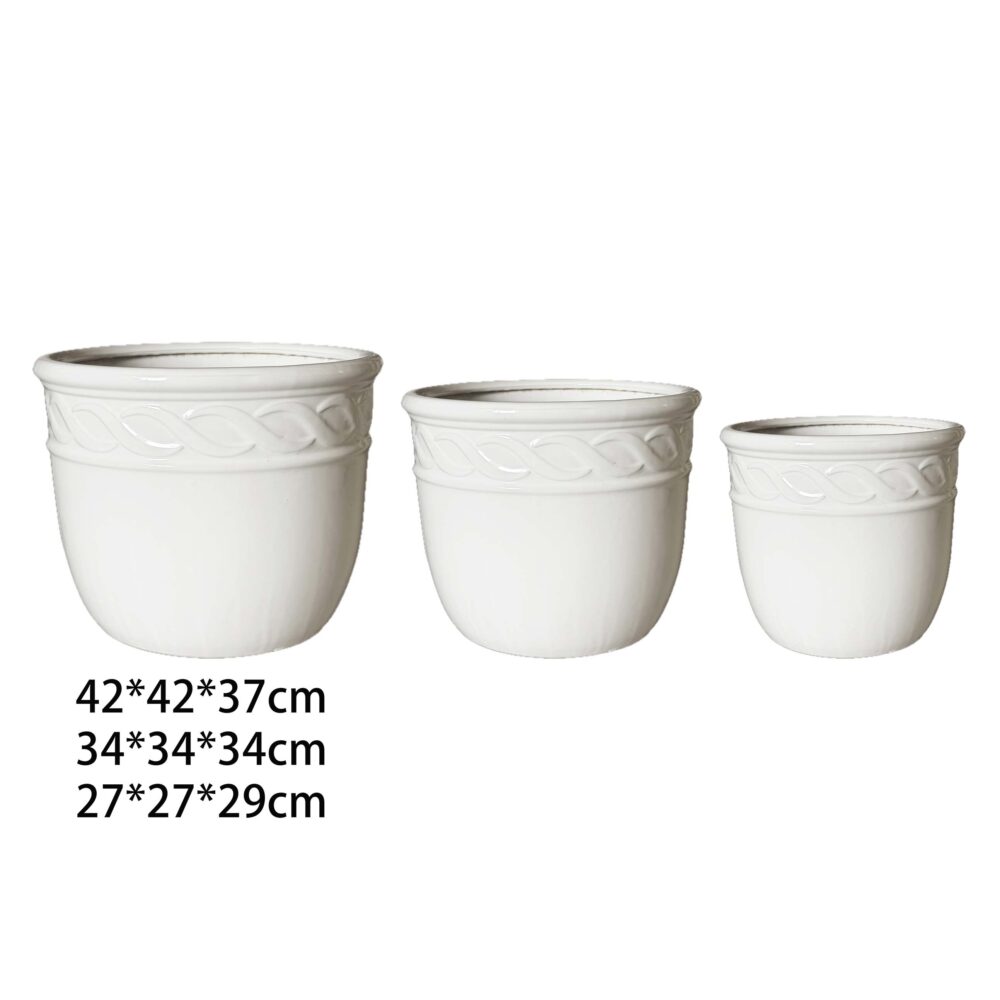 Ceramic Plant Pot Set, Embossed Woven‑Pattern Planters for Indoor & Outdoor A506